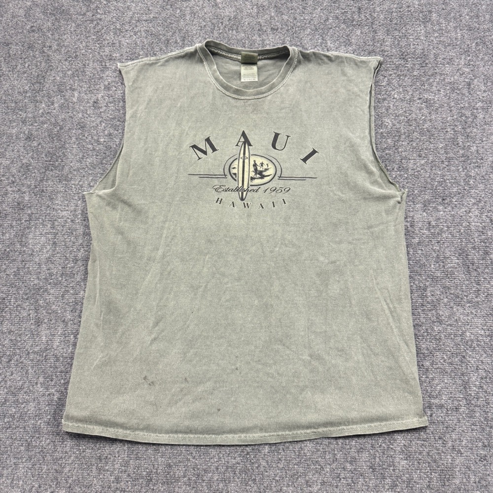 Hawaii Maui Tanktop Men's XL Gildan Ultra Cotton Stained Faded 100% Cotton Gray